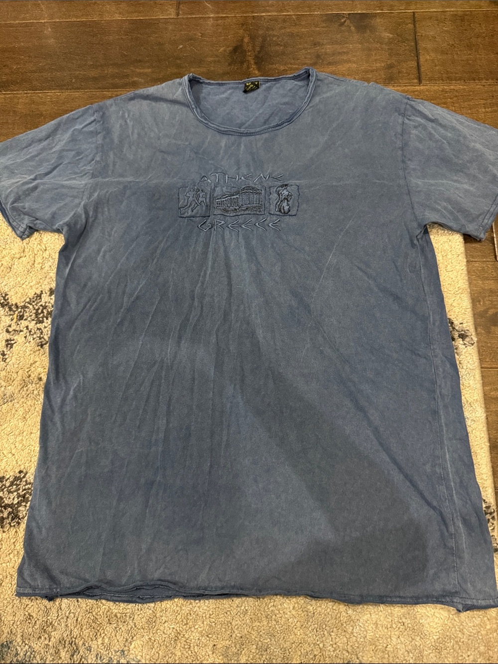 Athens Greece Men's Blue Embroidered Short-Sleeve Shirt Sz L